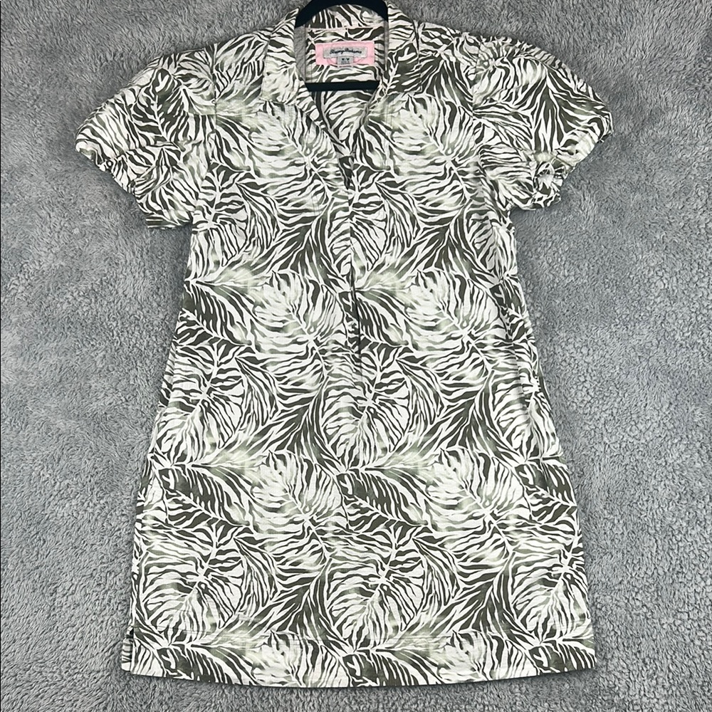 Tommy Bahama Monstera Mirage Puff Sleeve Leaf Print Dress Women’s Size M